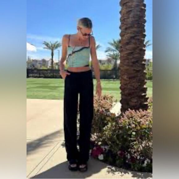 Apres June Women's Size Medium Tall NWT Black Linen Cotton Straight Leg Pants - Picture 11 of 11